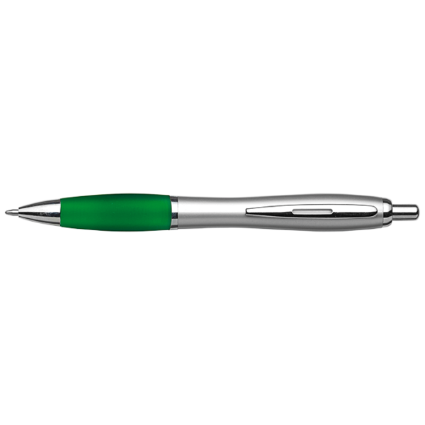 Silver Barrel Curved Design Ballpoint Pen with Coloured Grip - Image 13