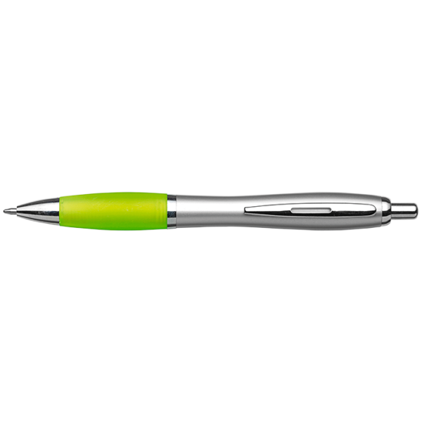 Silver Barrel Curved Design Ballpoint Pen with Coloured Grip - Image 8