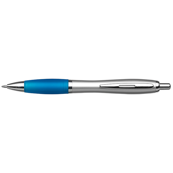 Silver Barrel Curved Design Ballpoint Pen with Coloured Grip - Image 9