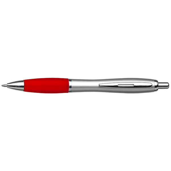 Silver Barrel Curved Design Ballpoint Pen with Coloured Grip - Image 12