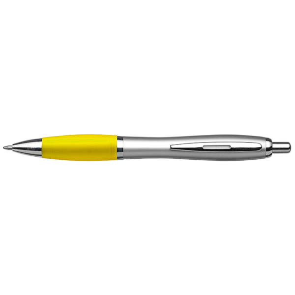 Silver Barrel Curved Design Ballpoint Pen with Coloured Grip - Image 4