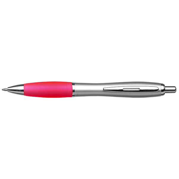 Silver Barrel Curved Design Ballpoint Pen with Coloured Grip - Image 11