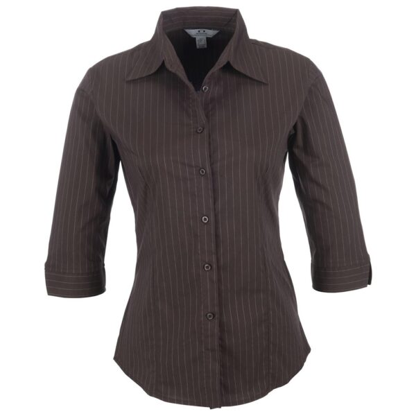 Ladies 3/4 Sleeve Manhattan Striped Shirt - Brown Old - Image 2