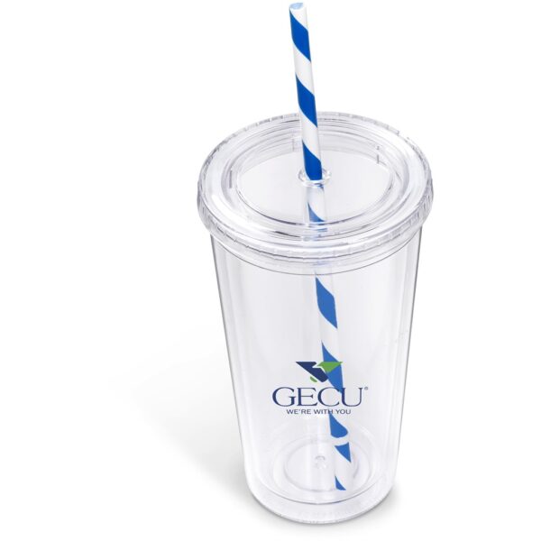 Malibu Double-Wall Plastic Tumbler & Straw - 470ml - Blue - Image 2