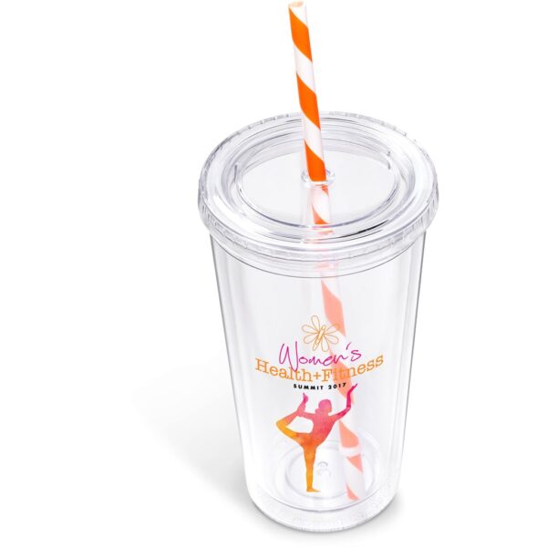 Malibu Double-Wall Plastic Tumbler & Straw - 470ml - Image 5