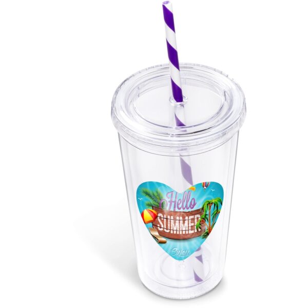 Malibu Double-Wall Plastic Tumbler & Straw - 470ml - Purple - Image 2