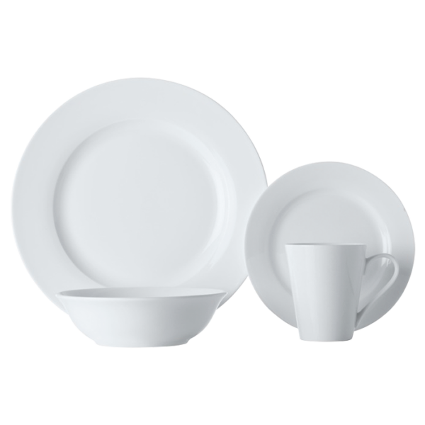 White Basics Cosmopolitan Rim Dinner Set 16 Piece