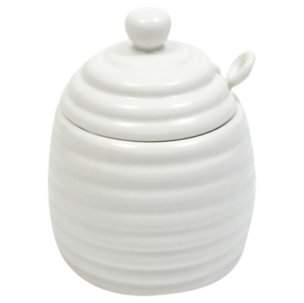 White Basics Honey Pot With Spoon