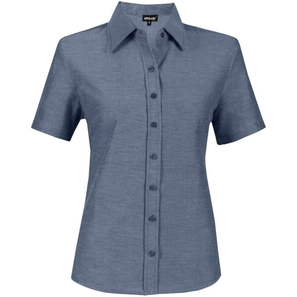 Ladies Short Sleeve Oxford Shirt - Navy - Image 2