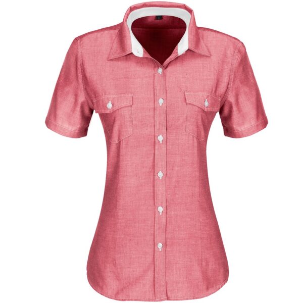 Ladies Short Sleeve Windsor Shirt - Red - Image 2