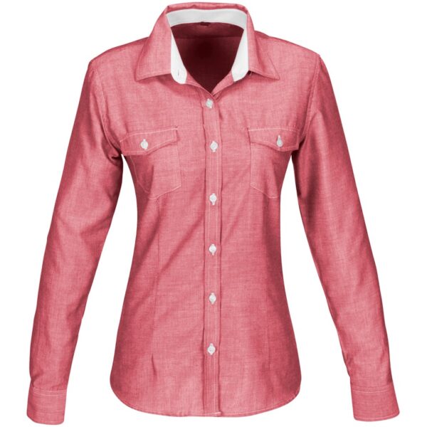 Ladies Long Sleeve Windsor Shirt - Red - Image 2