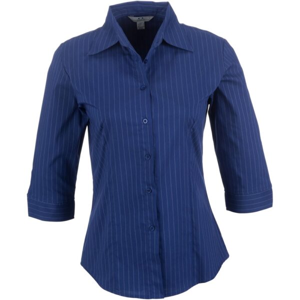 Ladies 3/4 Sleeve Manhattan Striped Shirt - Blue - Image 2