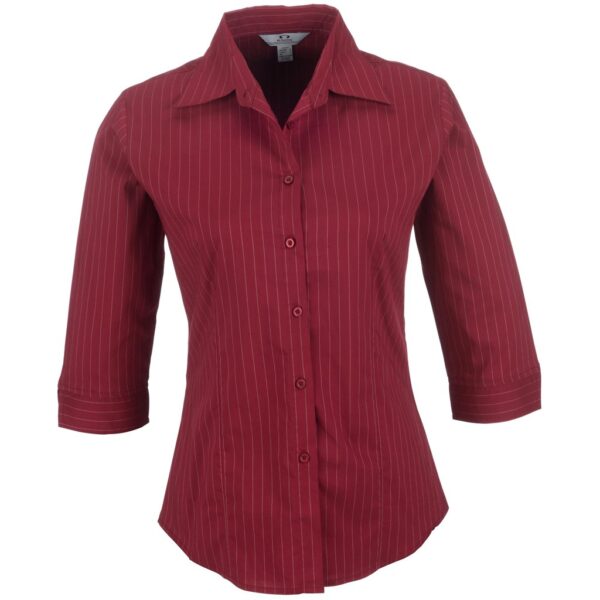 Ladies 3/4 Sleeve Manhattan Striped Shirt - Red - Image 2