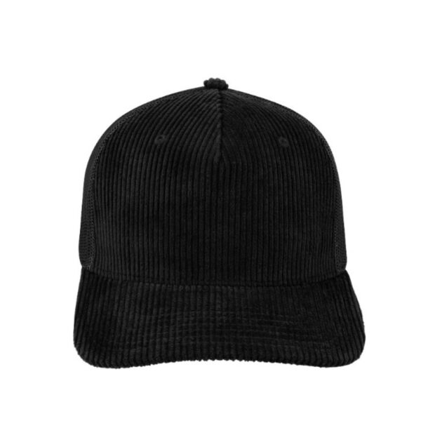 U21512BLACK - 5 Panel Corduroy Trucker - Black