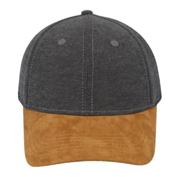 F21600CHAR/TAN - Chambray/Suede 6 Panel Cap - Charcoal/tan