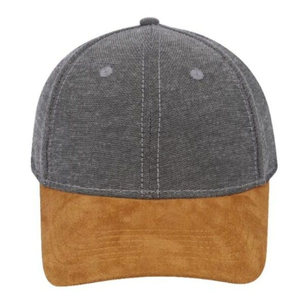 F21600GREY/TAN - Chambray/Suede 6 Panel Cap - Grey/tan