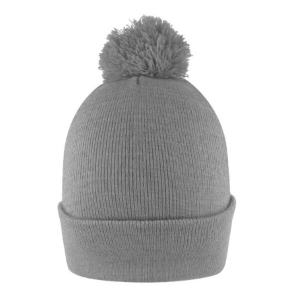 B1900HEATH GRY - Pom Pom Beanie with Cuff - Heather Grey