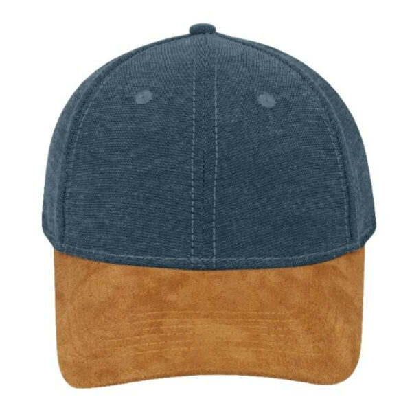 F21600NAVY/TAN - Chambray/Suede 6 Panel Cap - Navy/tan