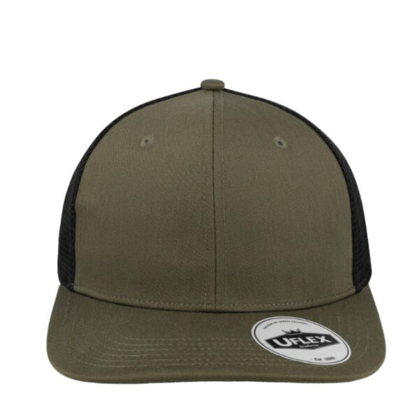 U23602OLIVE/BLK - Polycotton 6 Panel Trucker - Olive/Black