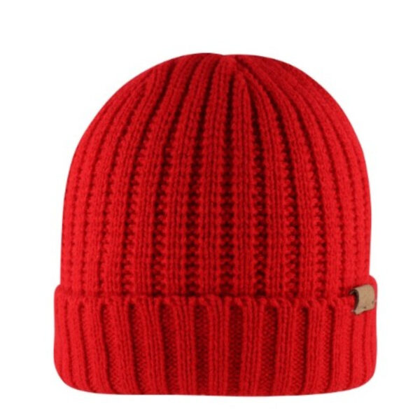 B2200RED - Rib Knit Cuffed Beanie - Red