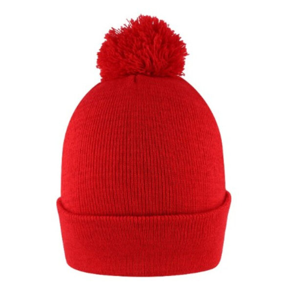 B1900RED - Pom Pom Beanie with Cuff - Red