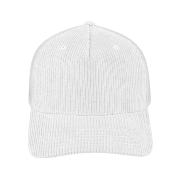 U21512WHITE - 5 Panel Corduroy Trucker - White