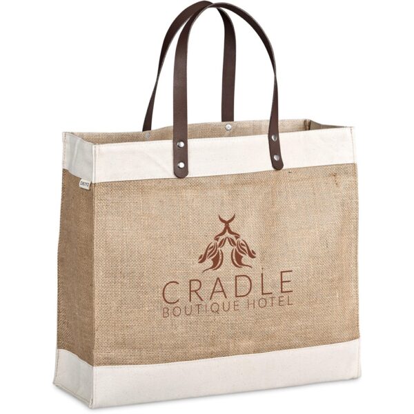 Okiyo Reza Jute & Cotton Tote with Leather Handles - Image 2