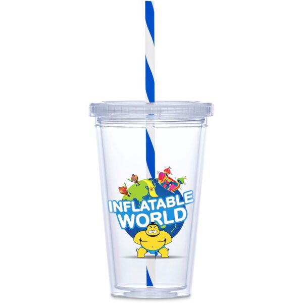 Malibu Double-Wall Plastic Tumbler & Straw - 470ml - Blue