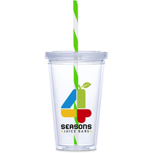 Malibu Double-Wall Plastic Tumbler & Straw - 470ml - Lime