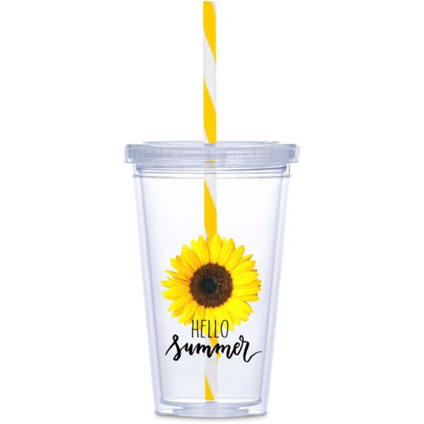 Malibu Double-Wall Plastic Tumbler & Straw - 470ml - Yellow