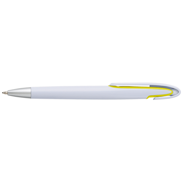 Rounded Clip Ballpoint Pen With White Barrel - Image 3