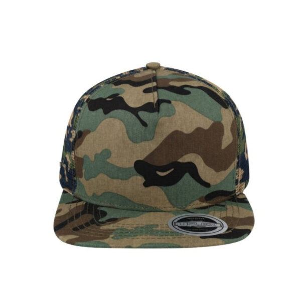U15501GREY - Uflex 5P Flat Peak Trucker Cap - Grey Melange