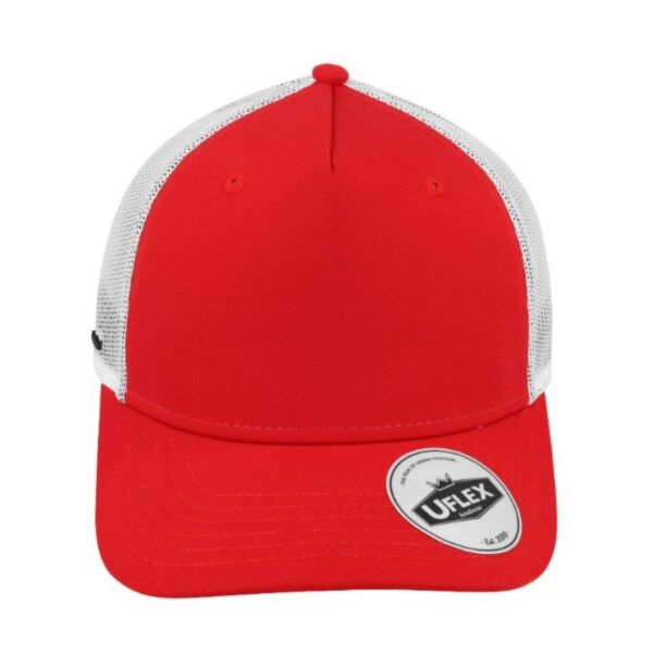 U20502RRDWHT - Uflex 5 Panel Recycled Trucker - Red White